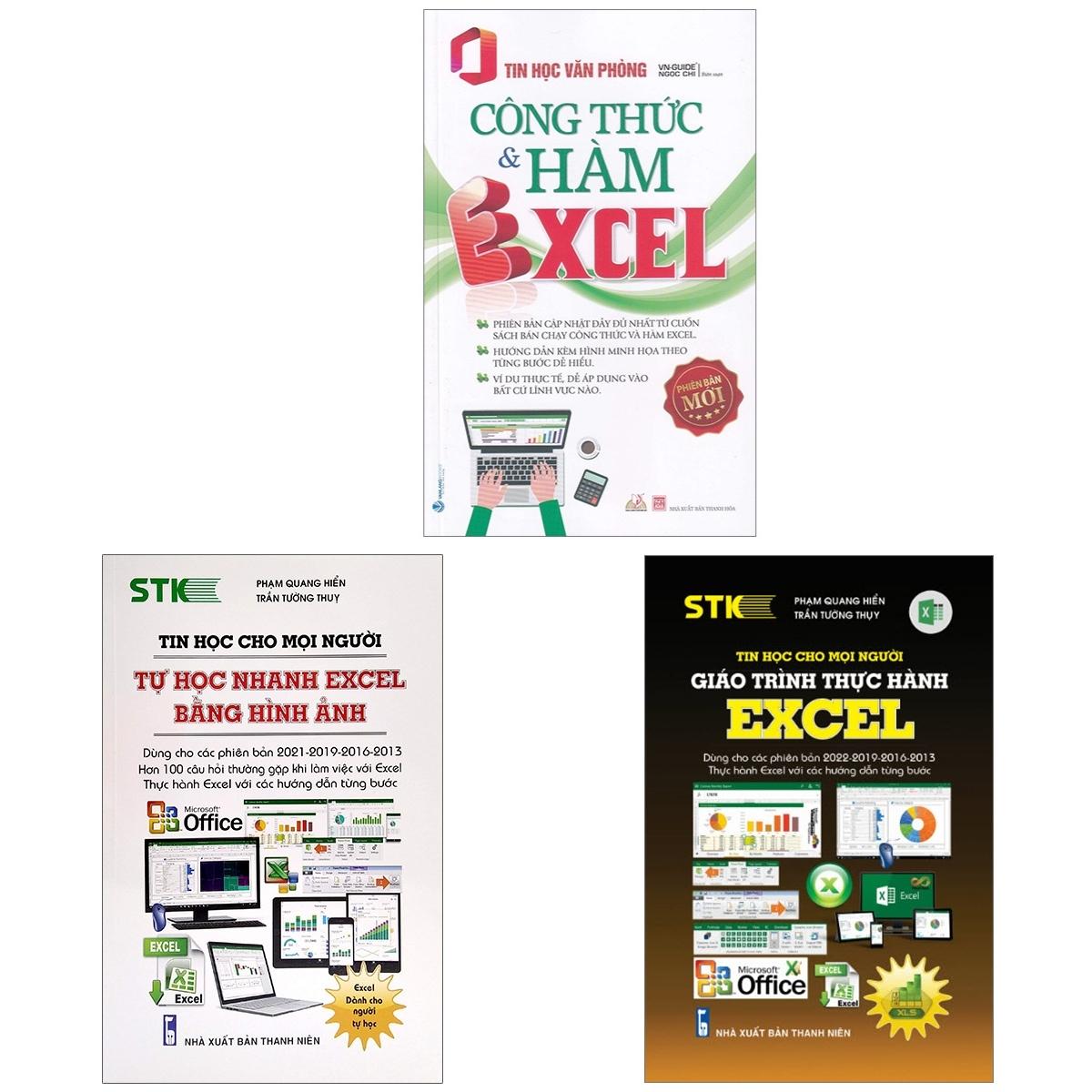 Combo Tự Học Nhanh Excel Bằng Hình Ảnh + Giáo Trình Thực Hành Excel + Công Thức & Hàm Excel